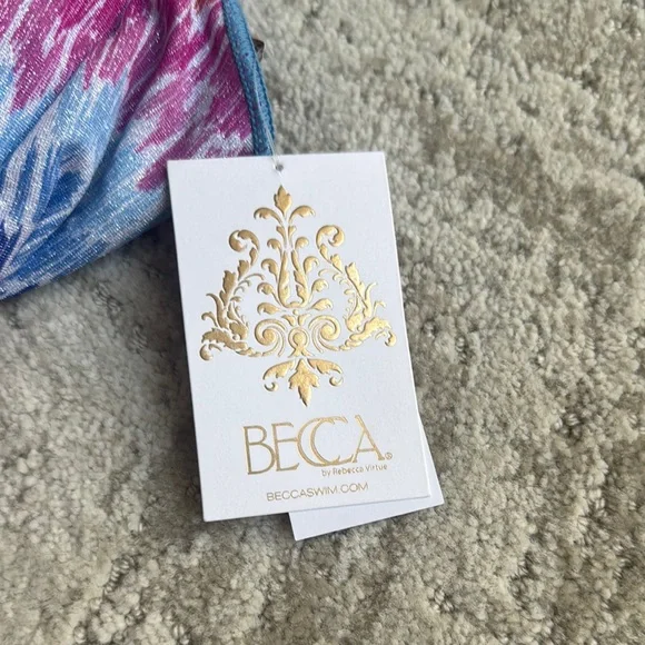 BECCA Pink and Blue One Piece Swimsuit with Halter Straps - Picture 3 of 5